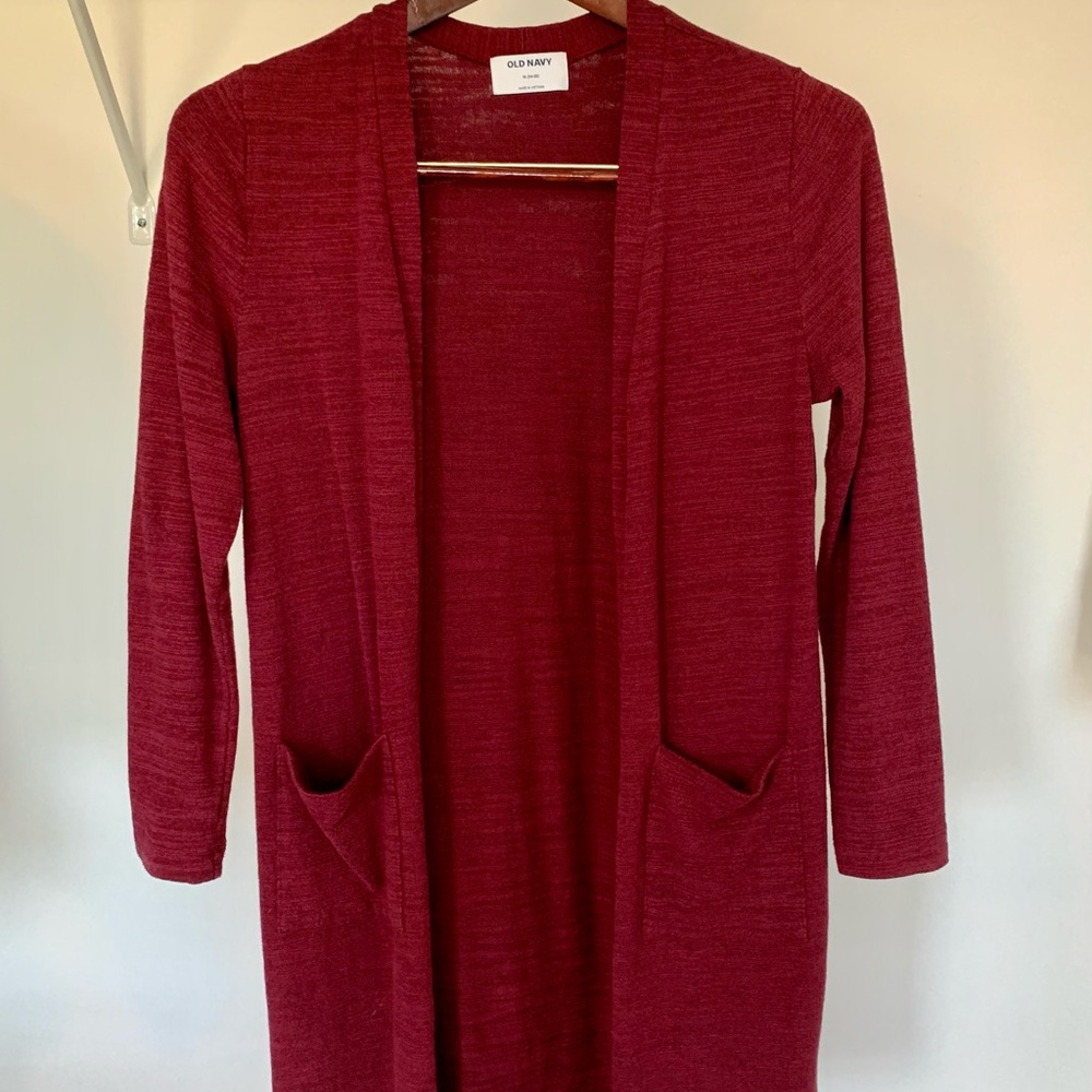 Girls old navy long cardigan sweater maroon size XL